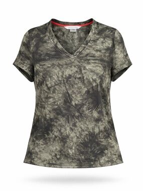 NYGARD Tie Dye V Neck Top XL Olive Green Stretch Tee